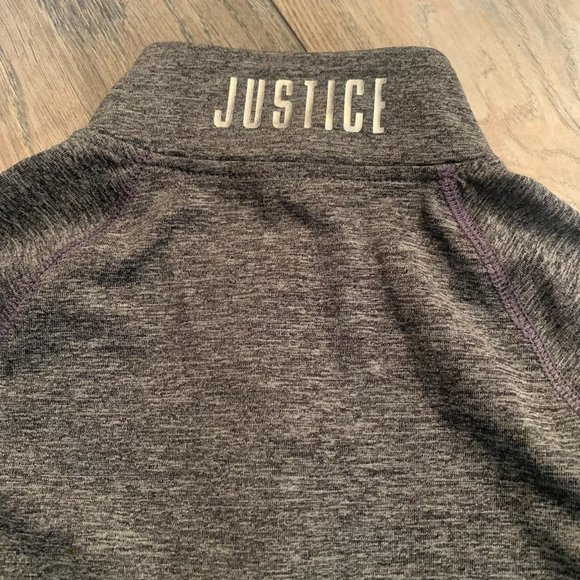 JUSTICE GIRL'S HEATHER GRAY LS 1/4 ZIP ATHLETIC PULL-OVER W/THUMBHOLES 7-EUC - Picture 4 of 6
